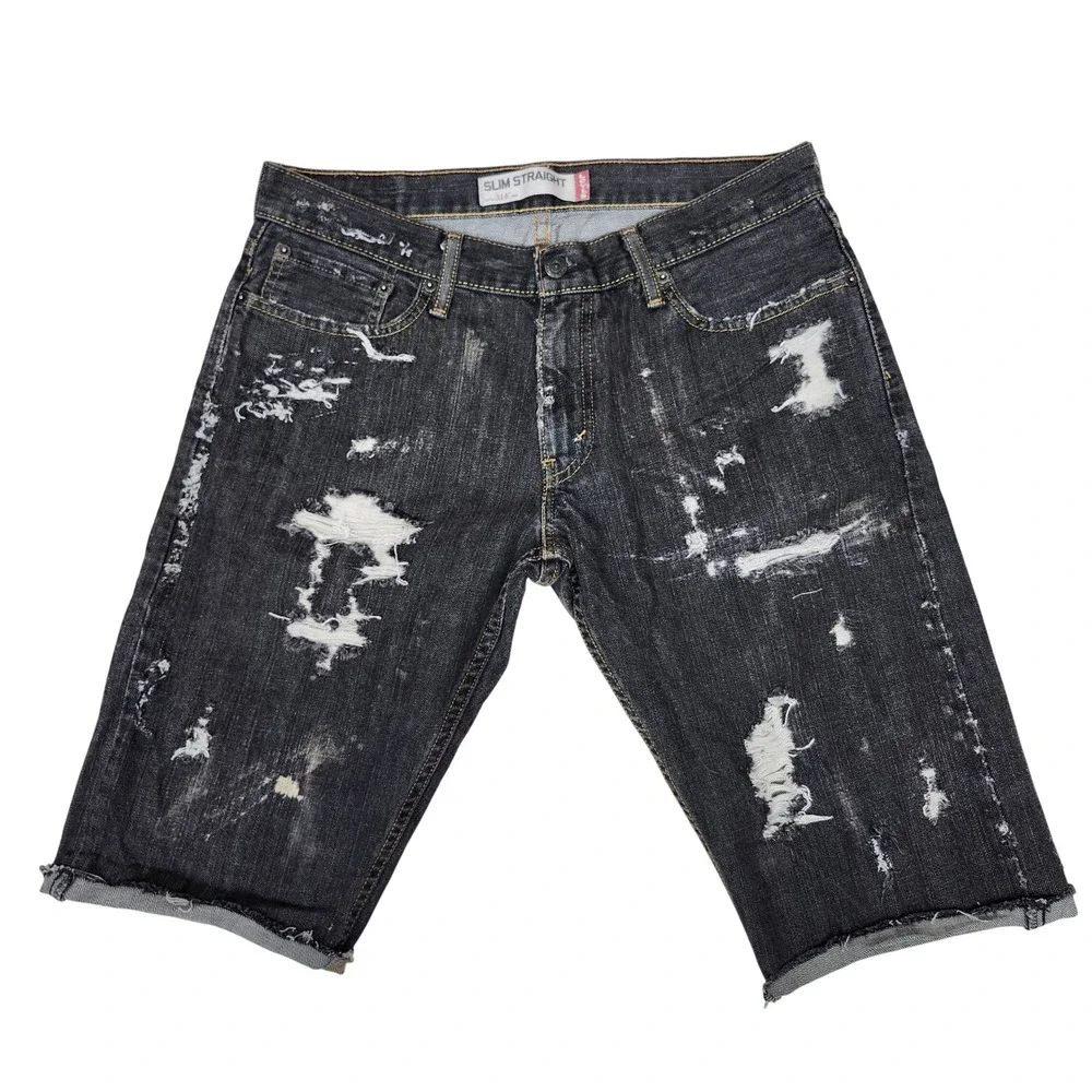 Levis 514 Black Denim Thrashed Jorts Cutoff Shorts Frayed Grunge Y2K W33 In 11